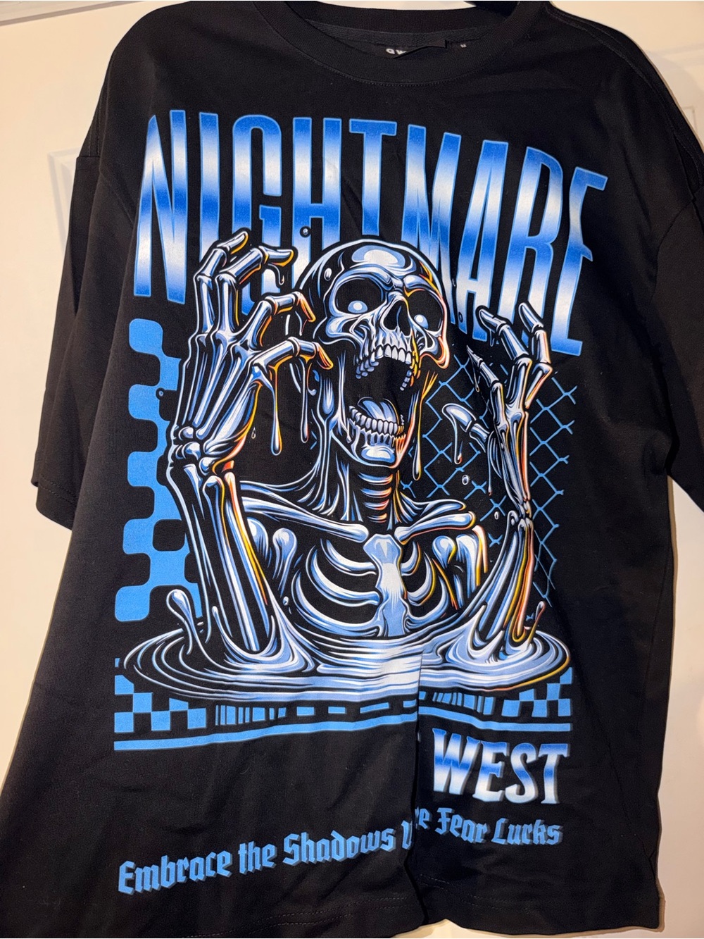 Nightmare Graphic Tee - Black with Blue Skeleton Print